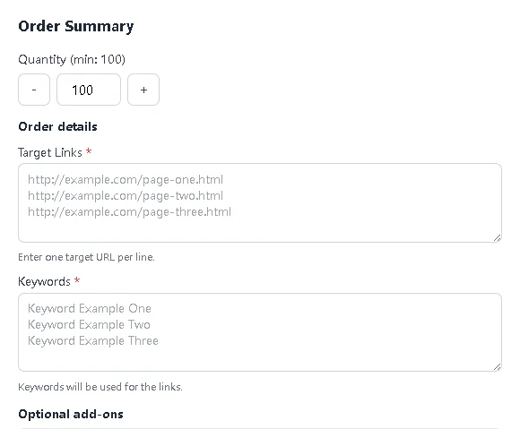 Checkout example: Target Links and Keywords